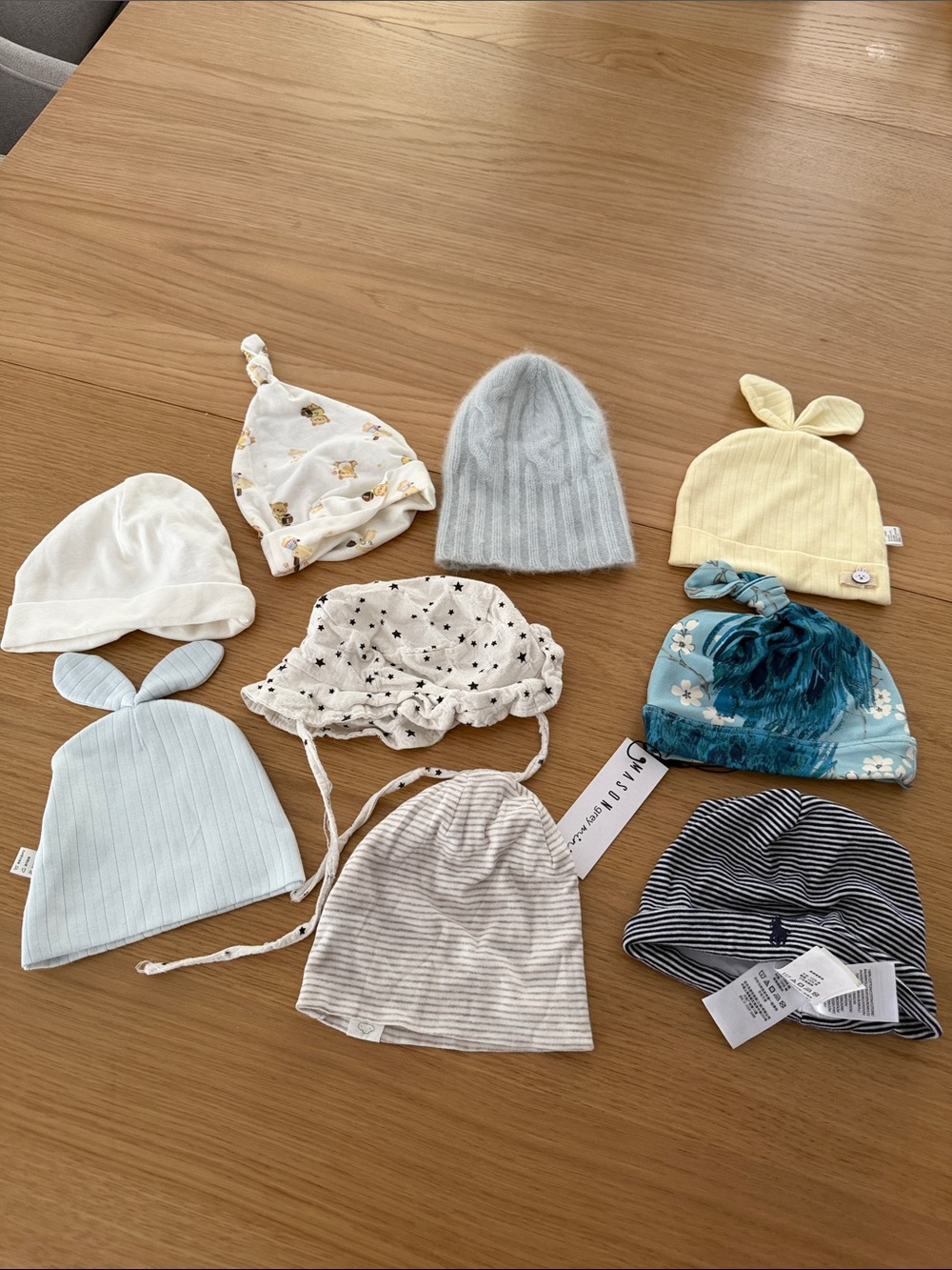 9 baby hats newborn to 6 months